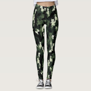Cat Mönster Grönt Camouflage Leggings