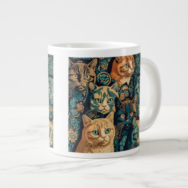 Cat Mönster Jumbo Mugg (Framsida höger)