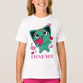 Cat Monster Kärlek Cute Girl Sweet Heart T Shirt