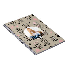 Cat Mönster Monogram Kids Photo Namn Personlig Anteckningsbok