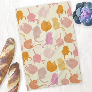 Cat Mönster Rosa Orange Cream Kökshandduk