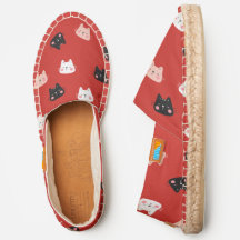 Cat Mönster Womens Red Canvas Espadrilles Shoes