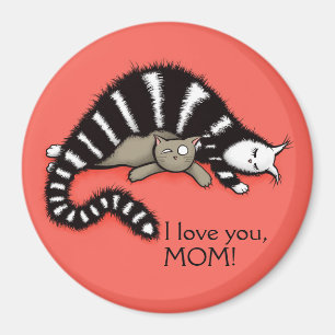 Cat Mor skyddar hennes Cute Kattunge Kärlek Mamma Magnet