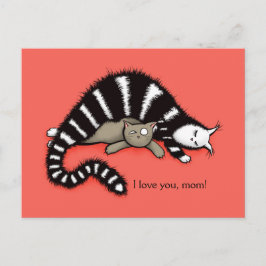 Cat Mor skyddar hennes Cute Kattunge Kärlek Mamma Vykort