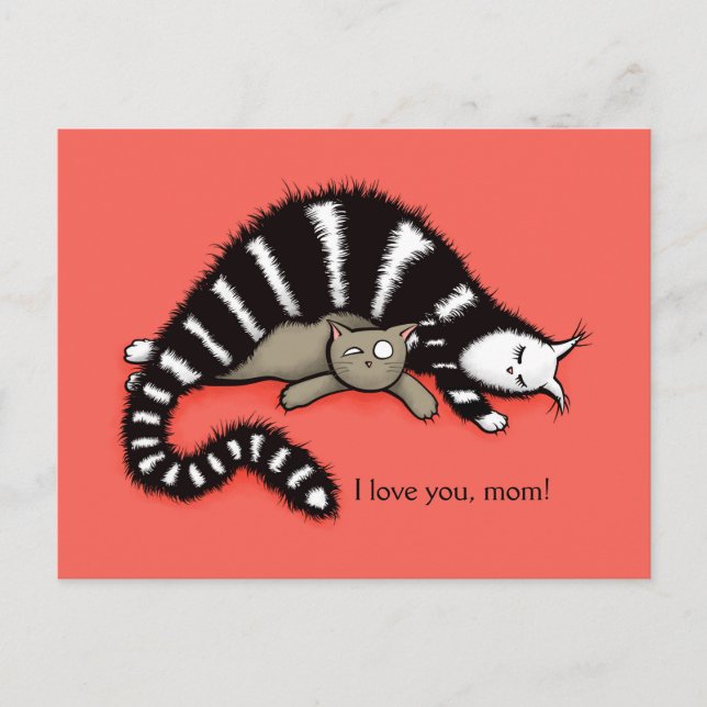 Cat Mor skyddar hennes Cute Kattunge Kärlek Mamma Vykort (Framsida)