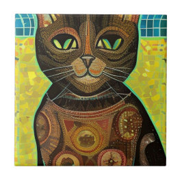 Cat moroccan mosaic abstrakt art brun kattunge-rös kakelplatta