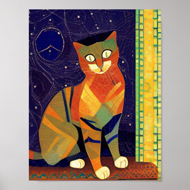 Cat moroccan mosaic abstrakt art färgad kattunge poster (Framsidan)