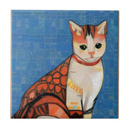 Cat moroccan mosaic abstrakt art ginger blue kattu kakelplatta