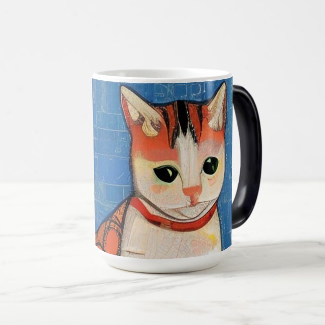 Cat moroccan mosaic abstrakt art ginger blue kattu magisk mugg (Framsida höger)