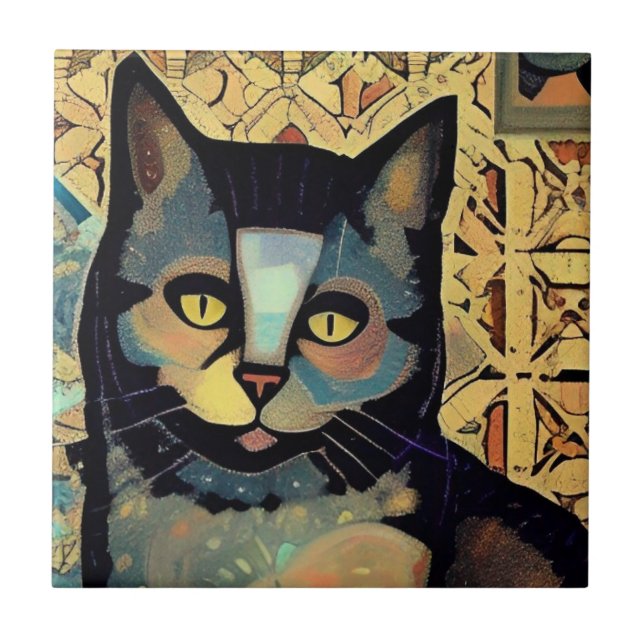 Cat moroccan mosaic abstrakt art kattunge-röster kakelplatta (Framsidan)