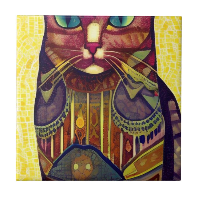 Cat moroccan mosaic abstrakt art mönstrad kattunge kakelplatta (Framsidan)