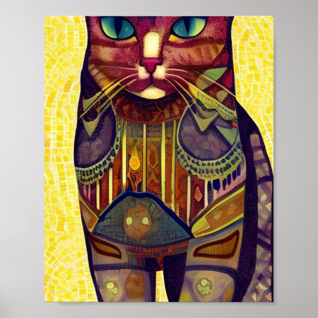 Cat moroccan mosaic abstrakt art mönstrad kattunge poster (Framsidan)