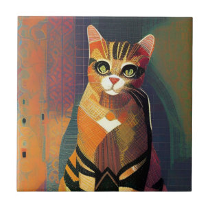 Cat moroccan mosaic abstrakt art porträtt kattunge kakelplatta