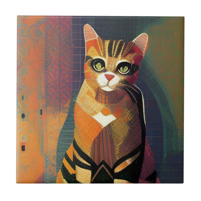 Cat moroccan mosaic abstrakt art porträtt kattunge kakelplatta (Framsidan)