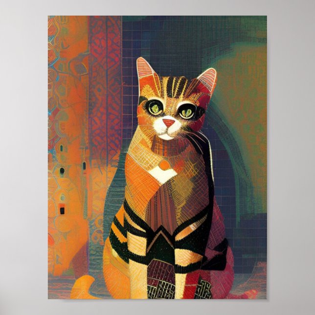 Cat moroccan mosaic abstrakt art porträtt kattunge poster (Framsidan)