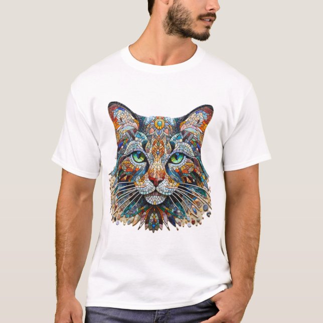 Cat Mosaic Art T Shirt (Framsida)