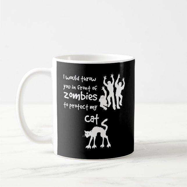 Cat mot Zombies Funny Horror Cat Lovers Kaffemugg (Vänster)