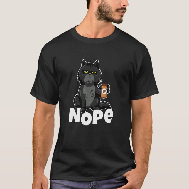 Cat Motif Cat Coffee Fun Retro Saying Nope T Shirt (Framsida)