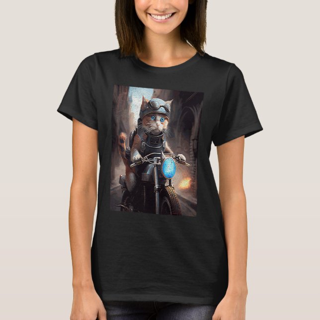 Cat Motorcycle Video Games T Shirt (Framsida)