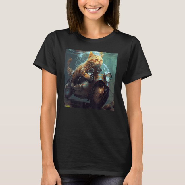 Cat Motorcykel Underwater T Shirt (Framsida)