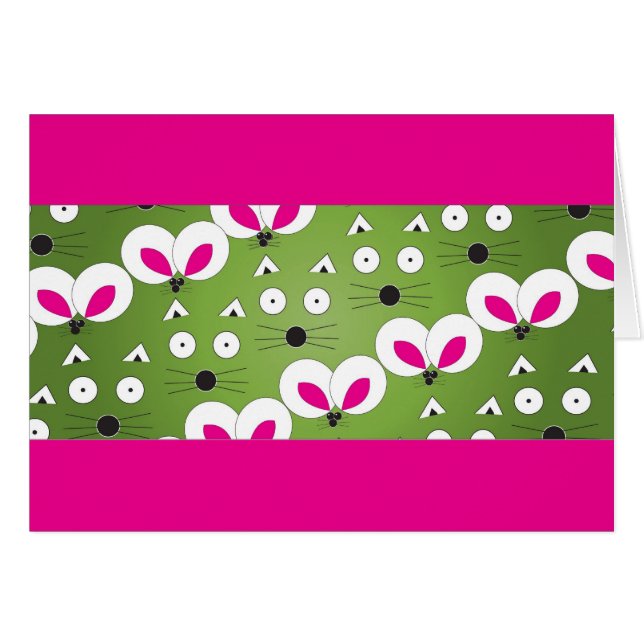 Cat Mouse Mönster Grönt Hälsningskort (Framsidan Horizontal)