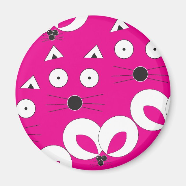 Cat Mouse Mönster Shock rosa Magnet (Framsidan)