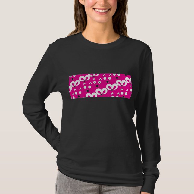 Cat Mouse Mönster Shock rosa T-shirt (Framsida)