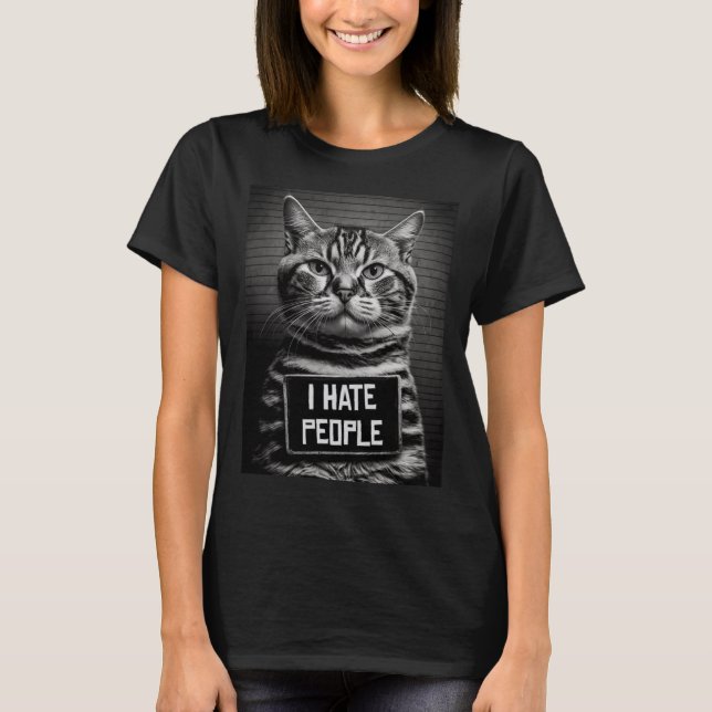 Cat Mugshot I Hate People Cat Pappa eller Cat Mamm T Shirt (Framsida)
