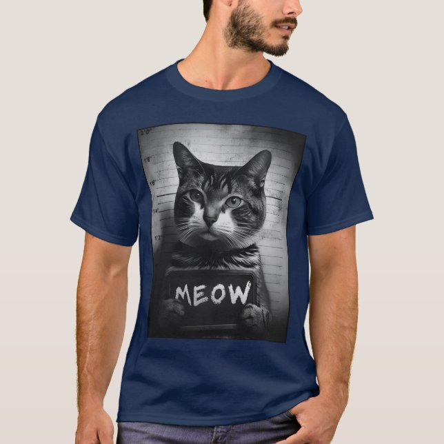 Cat Mugshot Meow T Shirt (Framsida)