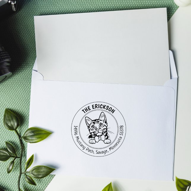 Cat Munchkin Family Returadress Stämpel (Skapare uppladdad)