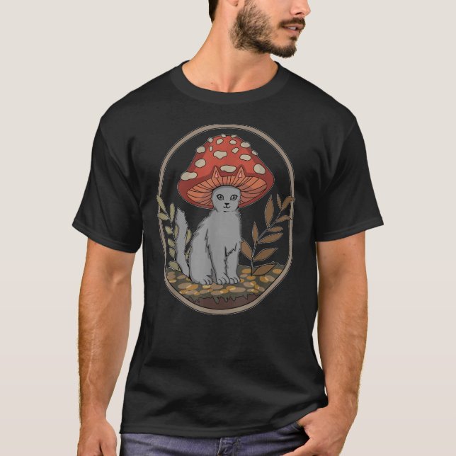 Cat Mushroom Hat T Shirt (Framsida)
