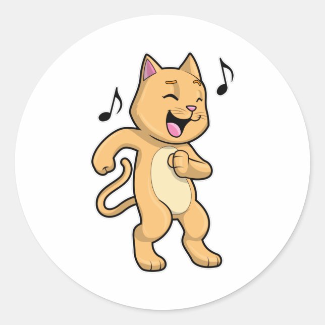 Cat Music Dance Runt Klistermärke (Framsida)