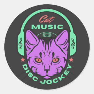 Cat Music Disk Jockey Runt Klistermärke