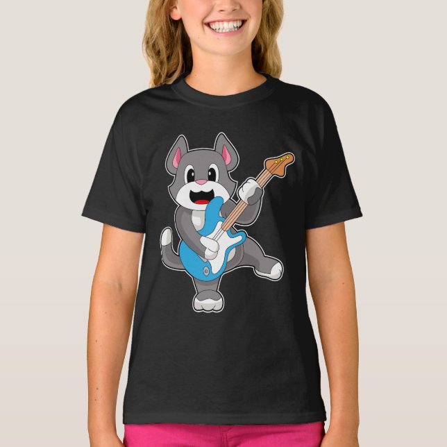 Cat Musician Guitar Music T Shirt (Framsida)