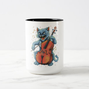 Cat Musician spelar Cello Två-Tonad Mugg