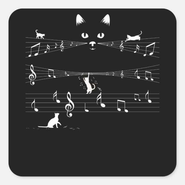 Cat Musik noter Fyrkantigt Klistermärke (Framsida)