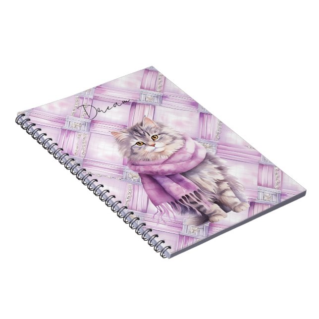 Cat Mysigt Winter Lila Scarf Anteckningsbok (Högra Sidan)