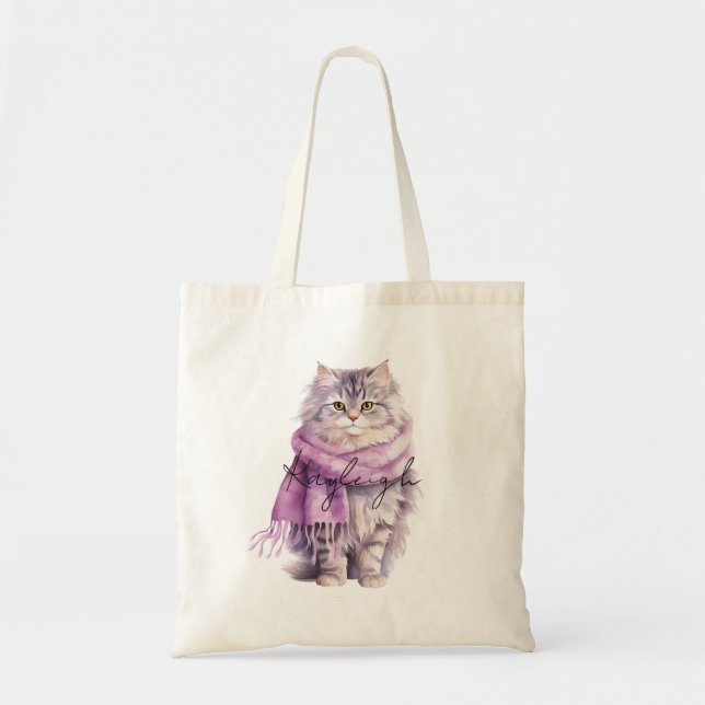 Cat Mysigt Winter Lila Scarf Tygkasse (Framsidan)