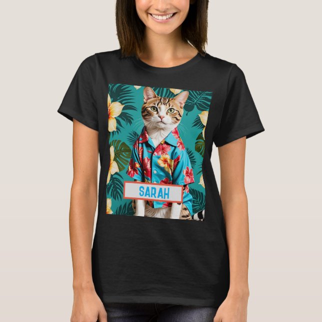 Cat namn Hawaiian shirt Sticker, kattlover, T Shirt (Framsida)