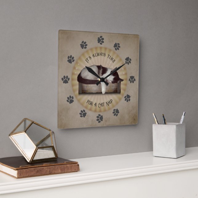 Cat Nap Clock 😸 Fyrkantig Klocka (Kontor)