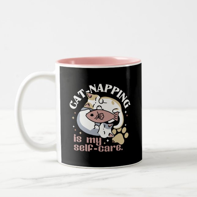 Cat-Napping är min självbetjäning Cute Cat-offert Två-Tonad Mugg (Vänster)