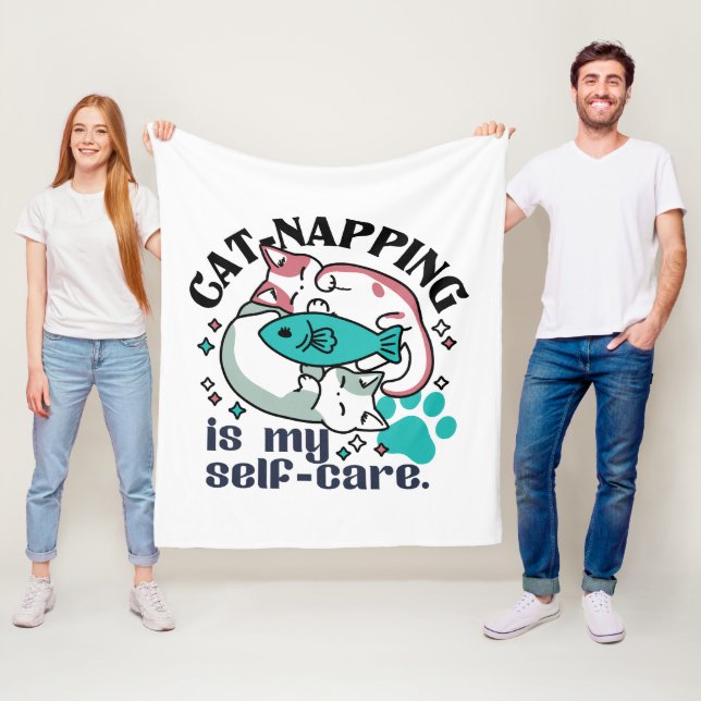 Cat-Napping är min självbetjäning: Cute Sömnig kat Fleecefilt (På plats)