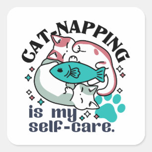 Cat-Napping är min självbetjäning: Cute Sömnig kat Fyrkantigt Klistermärke