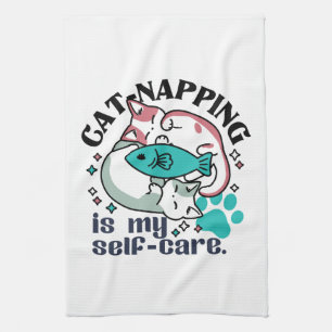 Cat-Napping är min självbetjäning: Cute Sömnig kat Kökshandduk