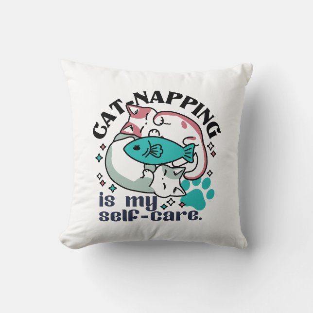 Cat-Napping är min självbetjäning: Cute Sömnig kat Kudde (Framsida)