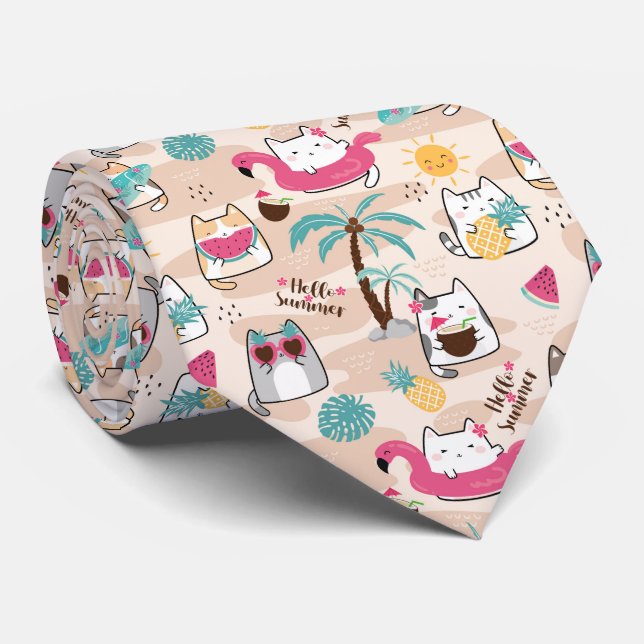 Cat Neck Tie, färglöst, roligt, sommarsemester Slips (Rullad)