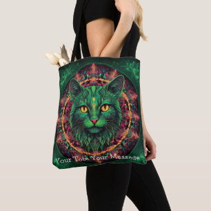 Cat - Neon Galaxy Mandala Tote Bag - Kosmiväktare Tygkasse