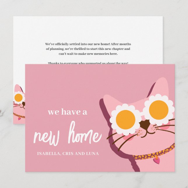 Cat New House Moving Announcement Card Inbjudningar (Fram/baksida)