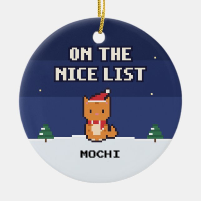 Cat Nice List Personalized Pixel Art Ornament (Framsidan)