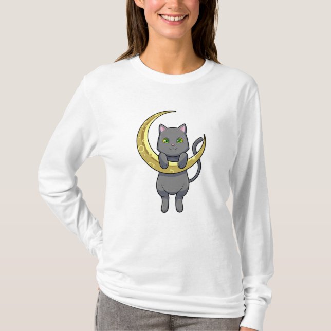 Cat Night Måne T Shirt (Framsida)